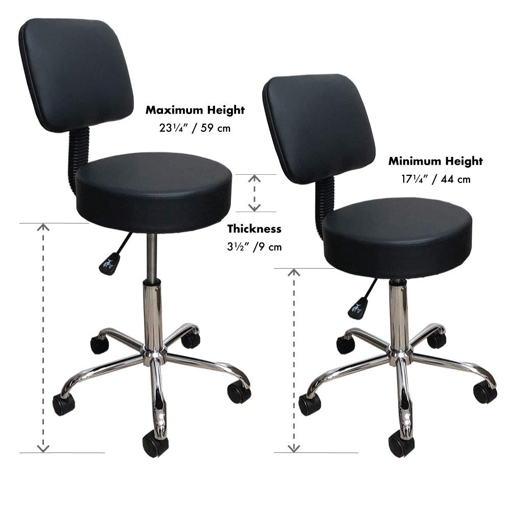 Round Height Adjustable Rolling Stool With Backrest