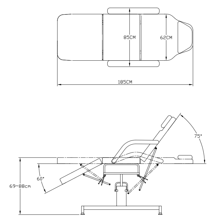 Hydraulic Facial Bed/Tattoo Table Model 822