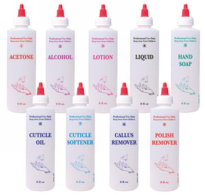 Empty Plastic Bottle With Label (Alcohol,Acetone,Cuticle Oil, Cuticle Remover)