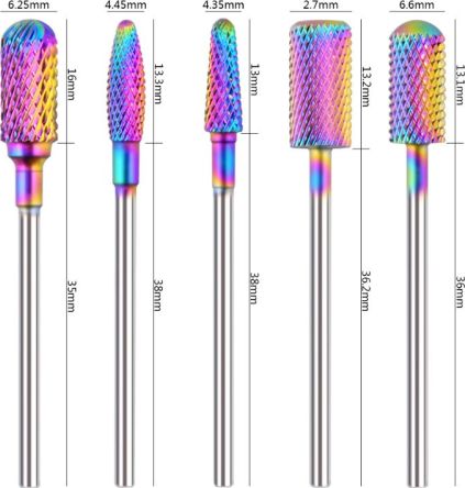 Titianium Carbide Bit Rainbow Nail Drill Bit 3/32